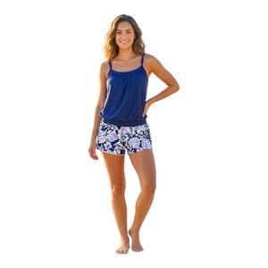 Summer Mae Navy Blouson Tankini Set Floral Shorts Size 10 NWT